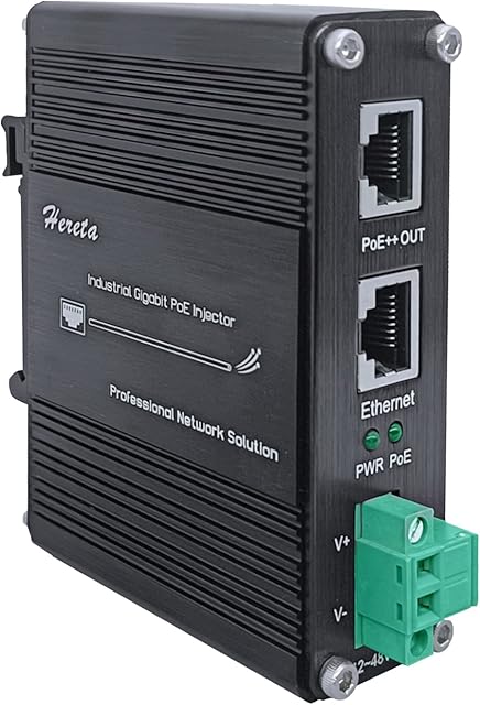 Hardened Industrial Gigabit PoE++ Injector 12-48VDC Input with DIN-Rail and Wall Mount Connecting The IEEE 802.3 at PoE Device (95W)