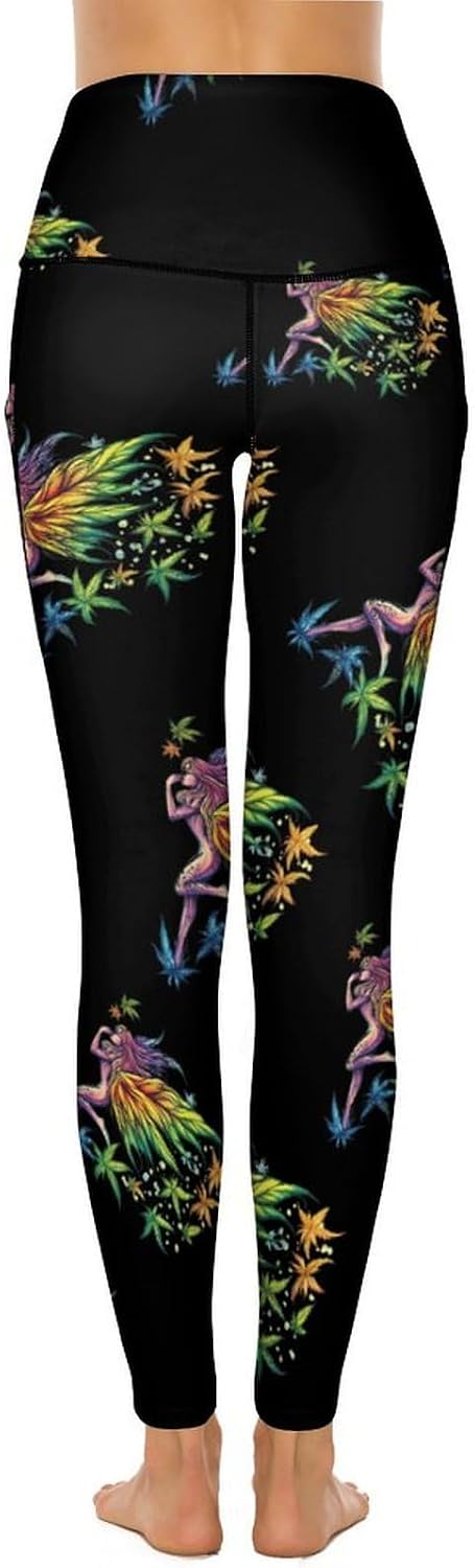 Weed Fairy Leaf Womens Yoga Pants High Waist Tummy Control Workout Leggings