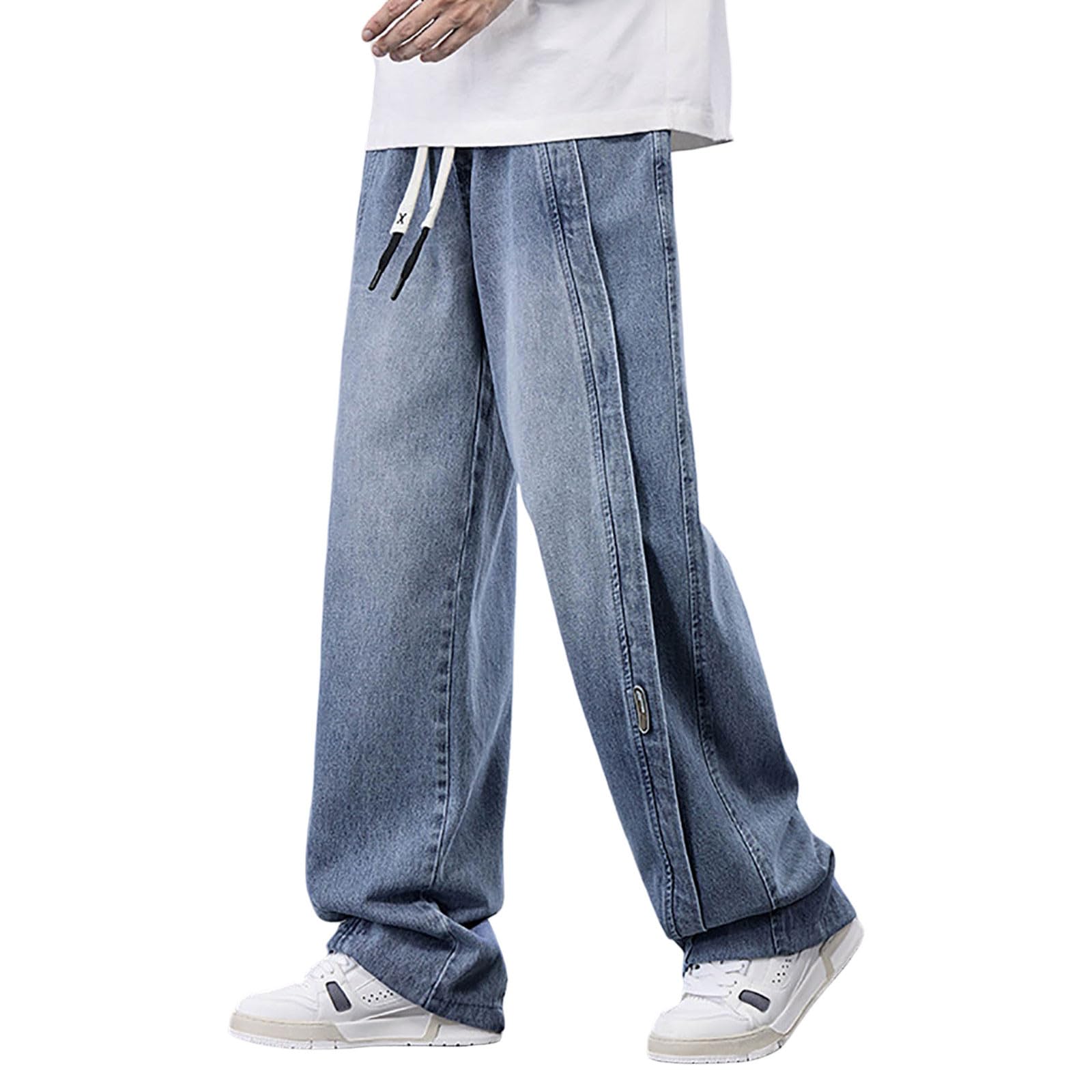 Générique Dżinsy męskie, luźne, styl retro, szerokie nogawki, mikro-stretch, ze ściągaczem, na wiosnę i jesień