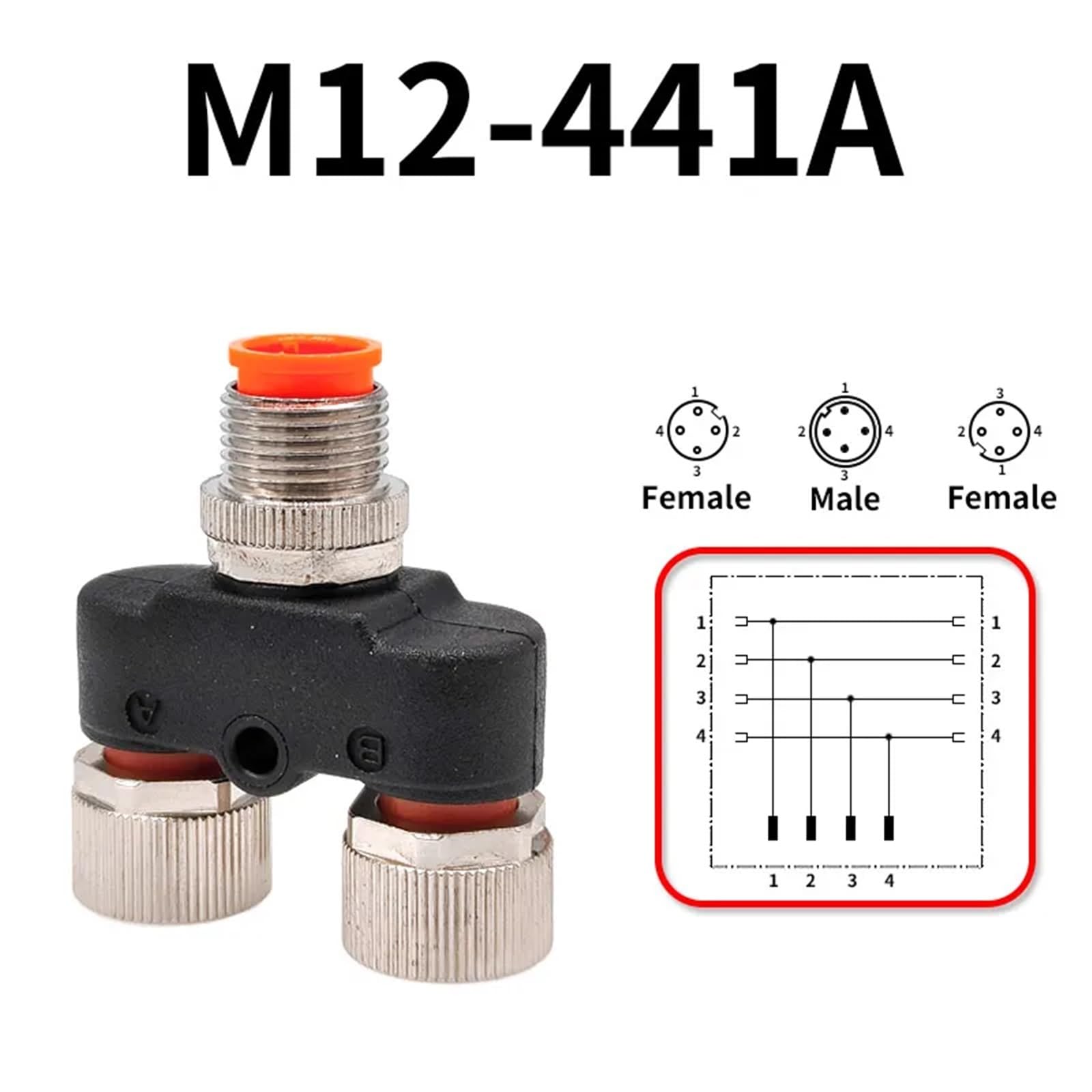 Connettore sensore M12 Spina di conversione Tubo a 3 Vie Impermeabile Maschio Femmina 4 Pin 5 Pin Connettori codice A a Forma di Y(441A)