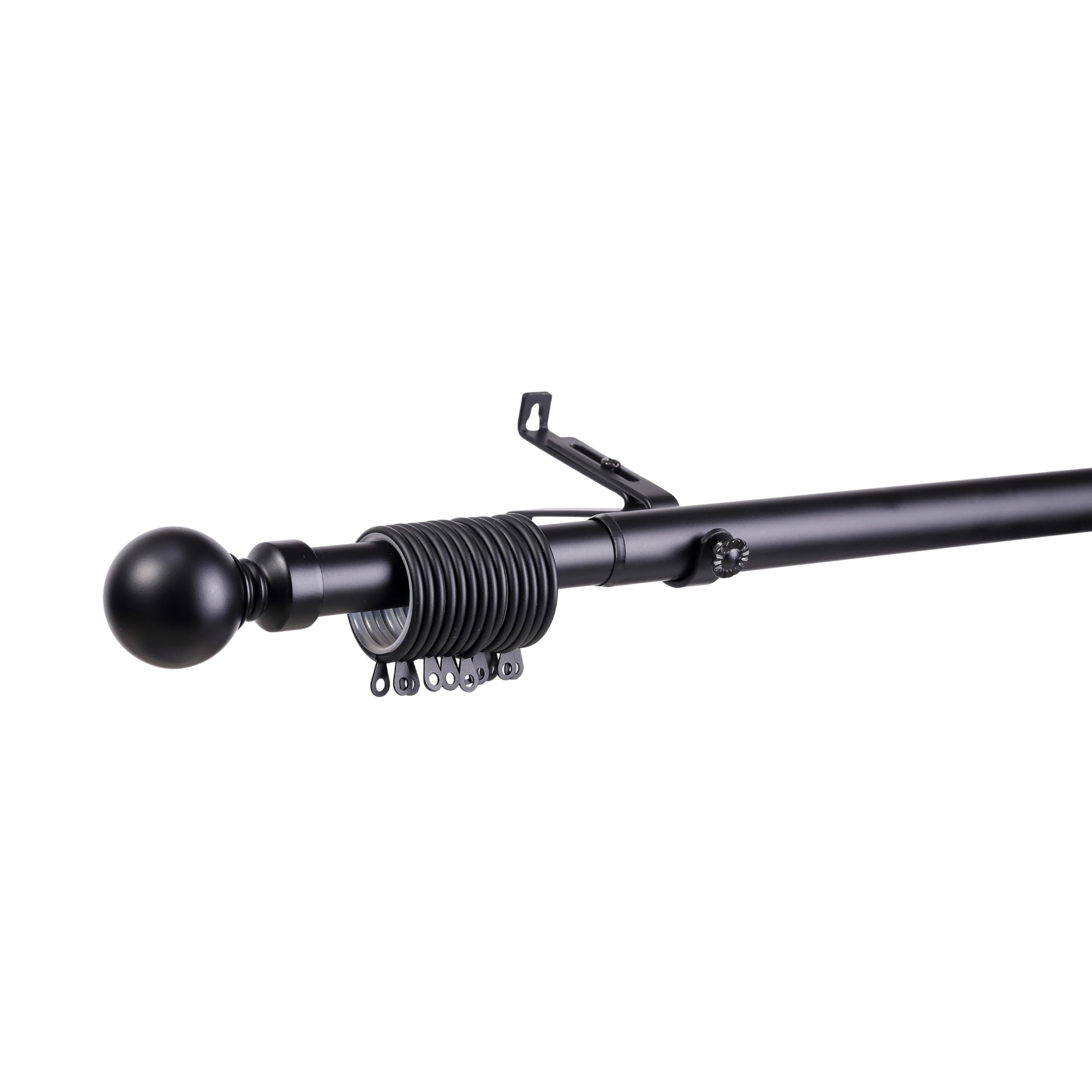 J.Din Matte Black Curtain Pole Metal Durable Plain Ball, Adjustable Curtain Rod 28 mm Diameter with 50 mm Finials, Extendable Curtains Poles 310 to 400cm Includes Rings and Brackets Set โ image 1