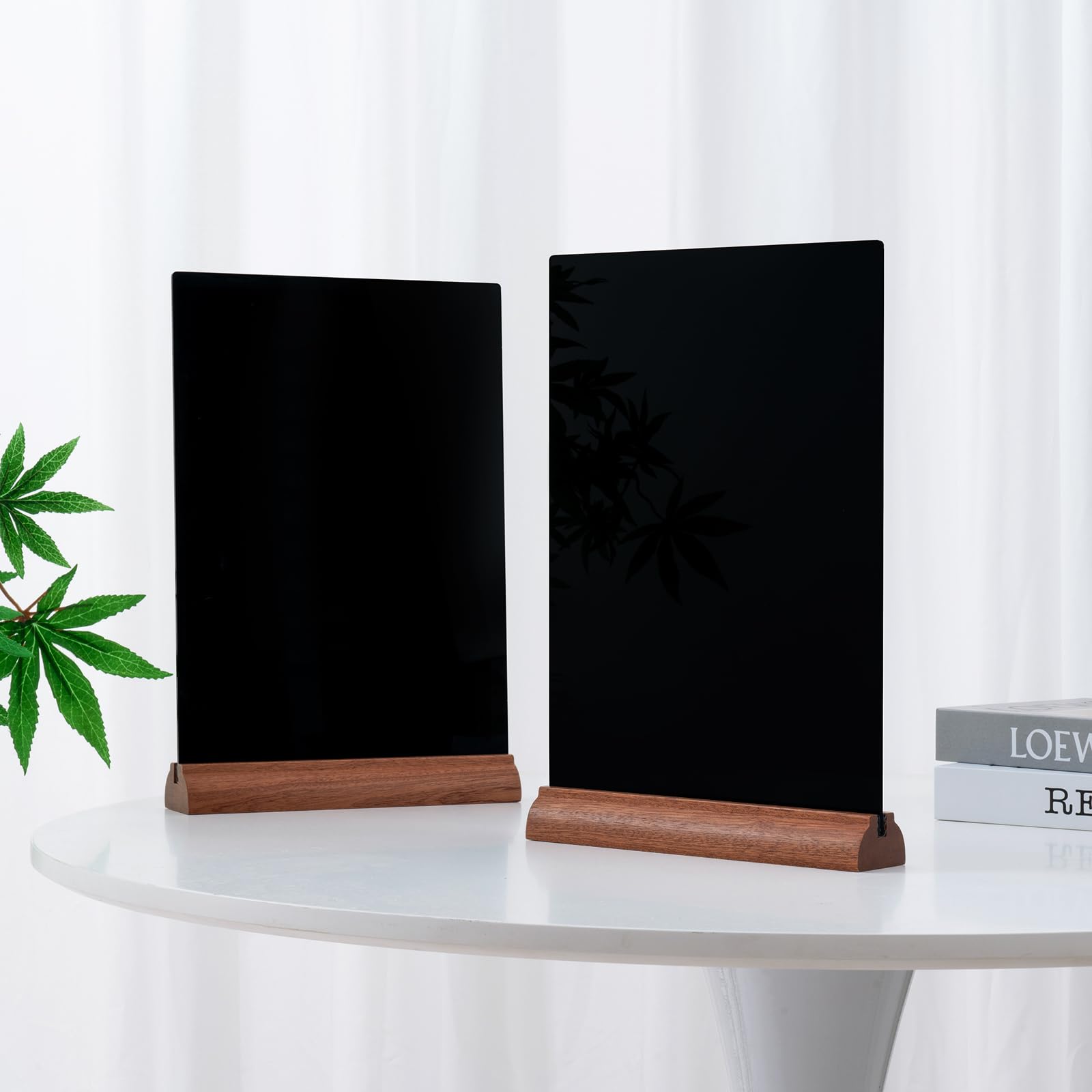 Tableau Noir A4, Lot de 2 Tableau Noir pour Table, Enseignes de Tableaux Noirs avec Supports en Bois, Double Face Ardoise de Table Décoratives pour Restaurant Menu Bar Café Mariage | Tableau à craie double face avec socle en bois à écrire pour mariage, re