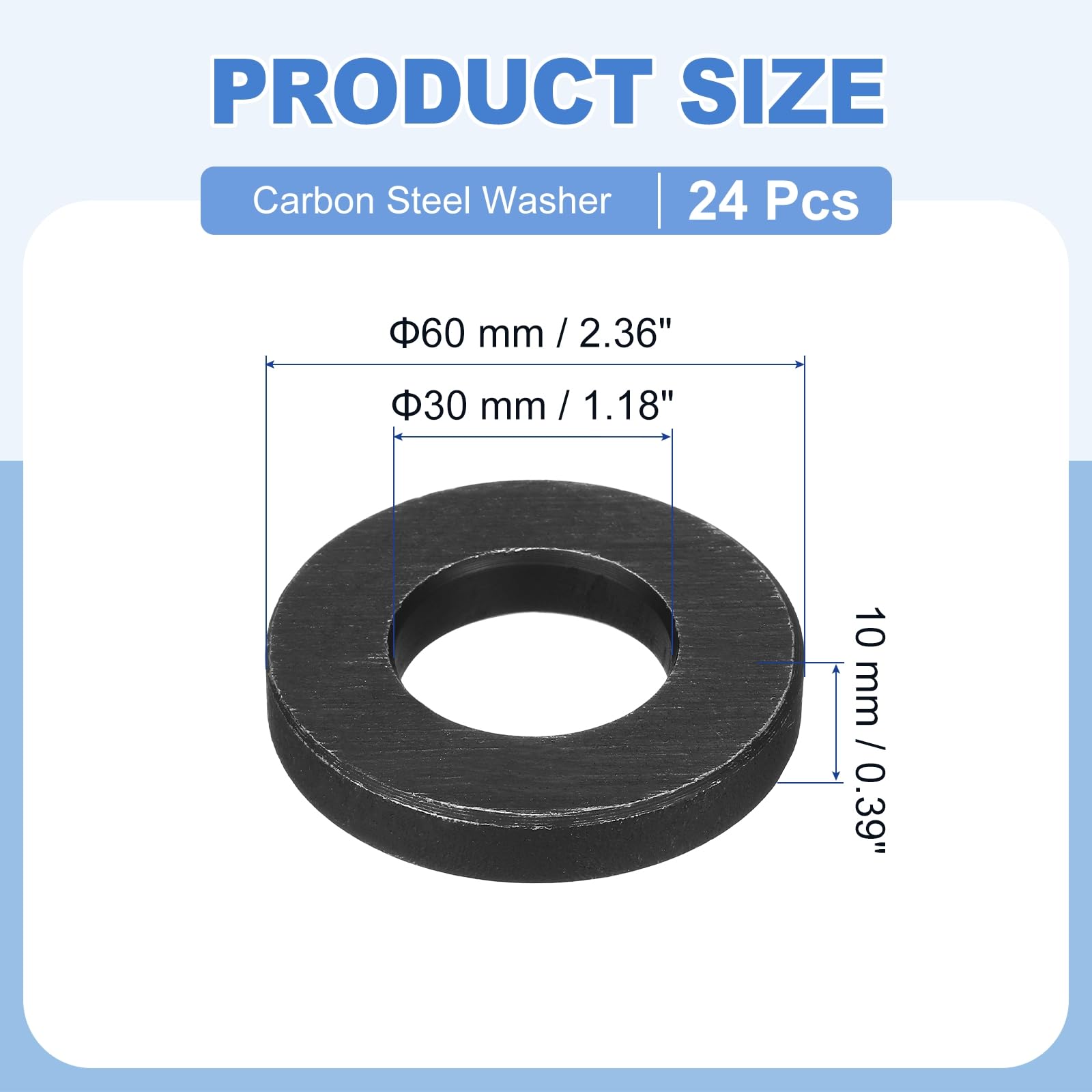 QUARKZMAN 24 Piezas de Arandela Plana Negra de 1 3/16" para Tornillo M30 Arandelas de Acero de 30mm DI 60mm de 10mm de Longitud para Uso Industrial Tornillos Pernos