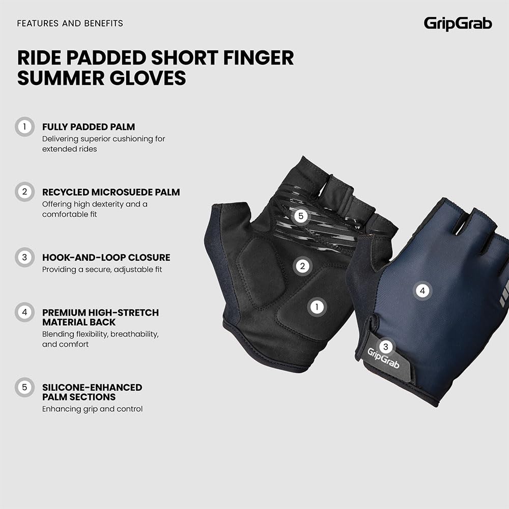 GripGrab Ride - Guanti da ciclismo a dita corte estive, guanti imbottiti