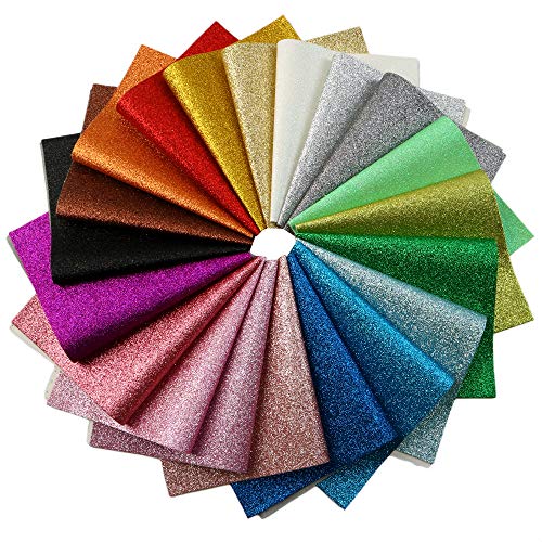 David Accessories Shiny Superfine Glitter Faux Leather Sheets Solid Color Synthetic Leather Fabric 20 Pcs 7.7 X 12.9 (20 X 33Cm) Canvas Back Assorted Colors For Diy Earrings Hair Bows Making #TOP4