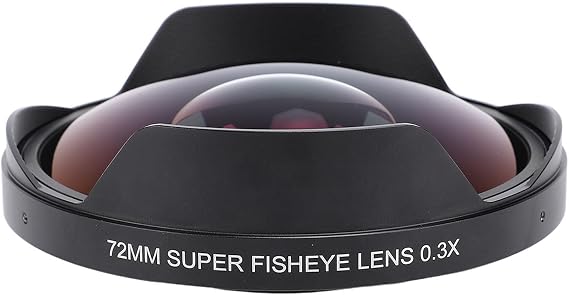 72MM 0.3X HD Wide Angle Fisheye Lens, Fisheye Security Camera Lens with Hood, 180 Aluminum Alloy Angle Lens for Camcorder