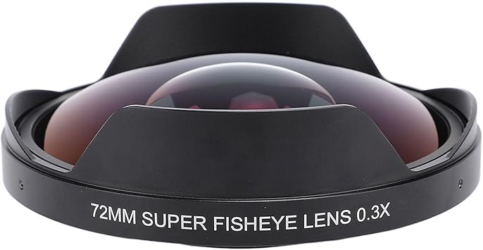 72MM 0.3X HD Wide Angle Fisheye Lens, Fisheye Security Camera Lens with Hood, 180 Aluminum Alloy Angle Lens for Camcorder