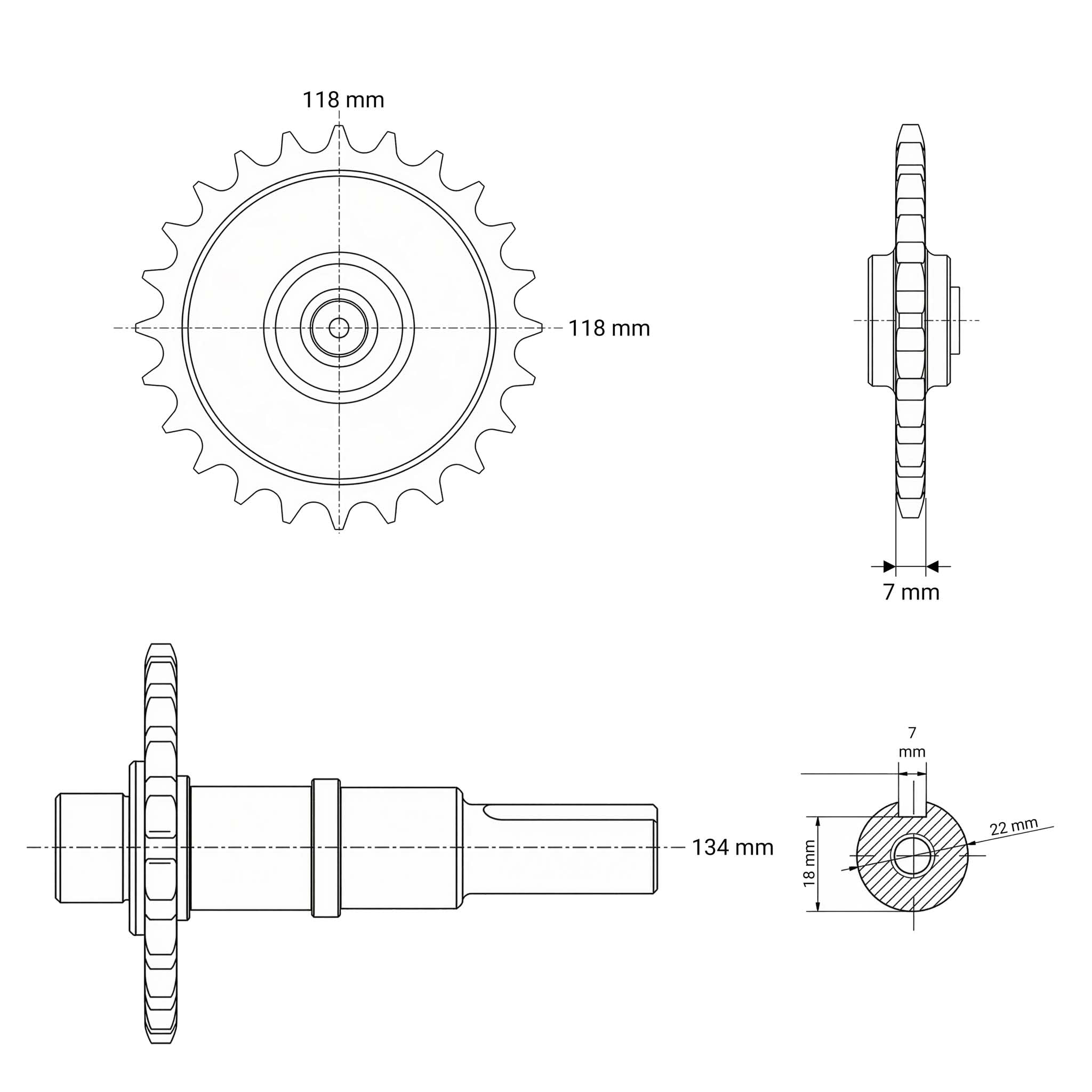 Albero motore 22 mm (28T) di ricambio per frizione a bagno d’olio di motore a benzina 6,5-13 CV