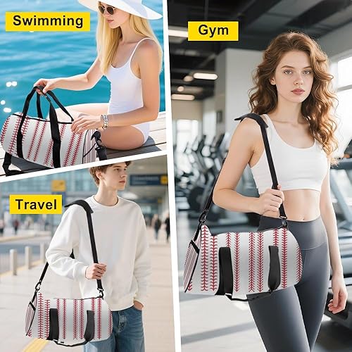 Miniatura 4 de Lines In Retro Style Easy Clean Gym Bags For Women Oxford Tote Bags Adjustable Shoulder Strap, Convertible Carry Backpack Cute Gym Bag For Baseball