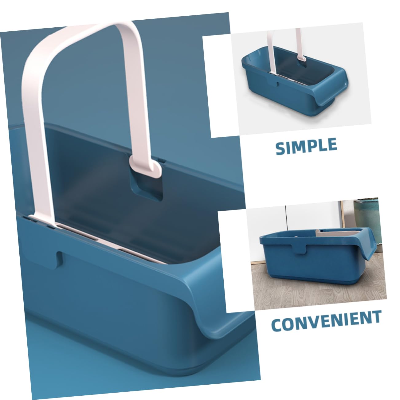 COLLBATH Cubo de Fregona Rectangular de Plástico, Grande y Portátil con Asa, Compatible con Mopas Planas, Adecuado para Limpieza del Hogar