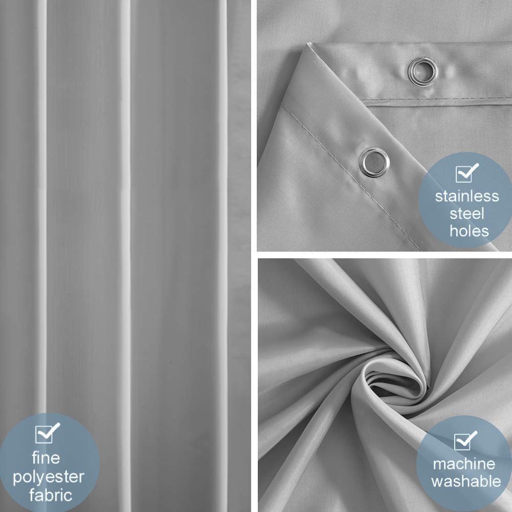 Furlinic Tende Doccia Anti-Muffa Tessuto in Poliestere, Grigio Tende Doccia Impermeabile &Lavabile,Tenda Vasca da Bagno con 12 Ganci Tenda doccia-180x200cm.
