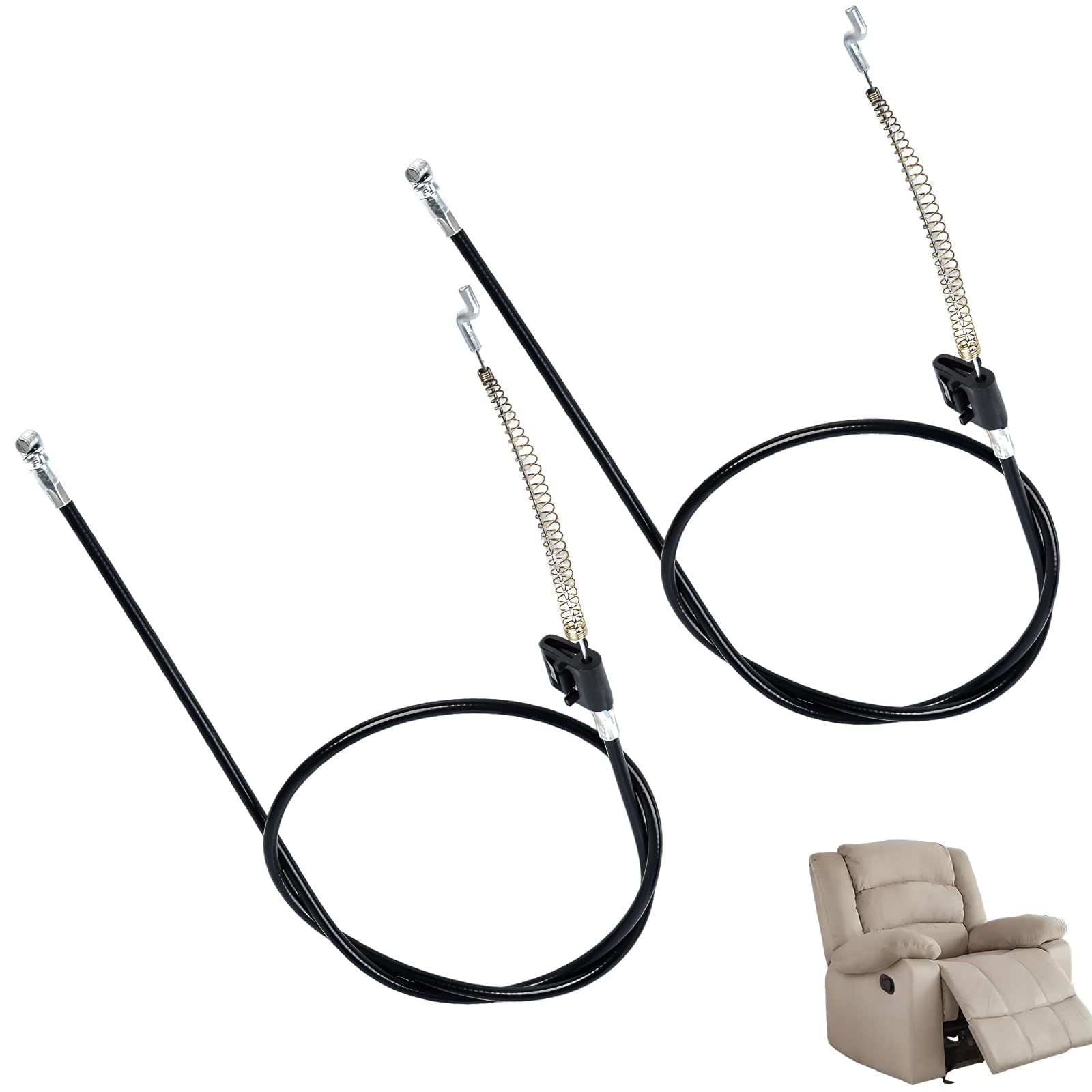 Xiciki 2 Pcs Recliner Chair Cable Replacement, 95cm Sofa Recliner Handle Metal Cable, Universal Fit with Spring Hook, Compatible with Massage Chairs, Electric Recliners, Armchair, Sofa Release Lever