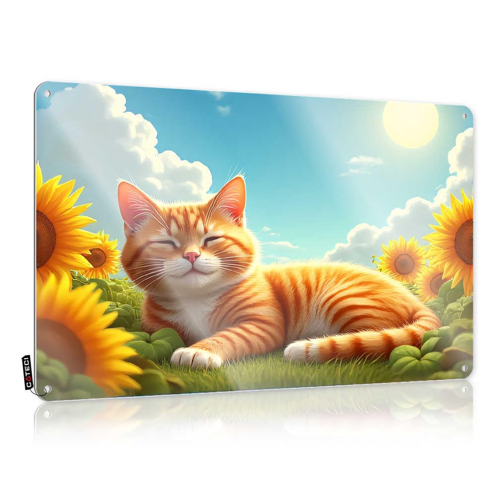 Fzfn Colour Funny Stuff, Farmhouse Signs Gate Sweet Relaxing Cat In A Sunflower Field | Rustic Cute Wall Art(30X40cm)