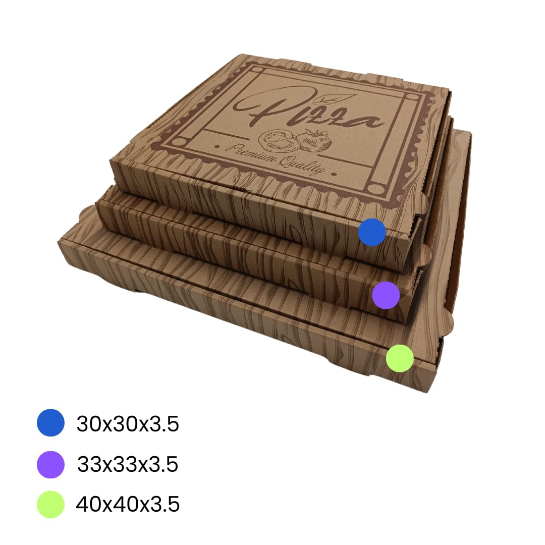 SALVI Cajas de Cartón para Pizza Kraft 30x30x3,5 cm - Pack de 100 Unidades - Compostables y Ecológicas - Ideales para Delivery y Take Away