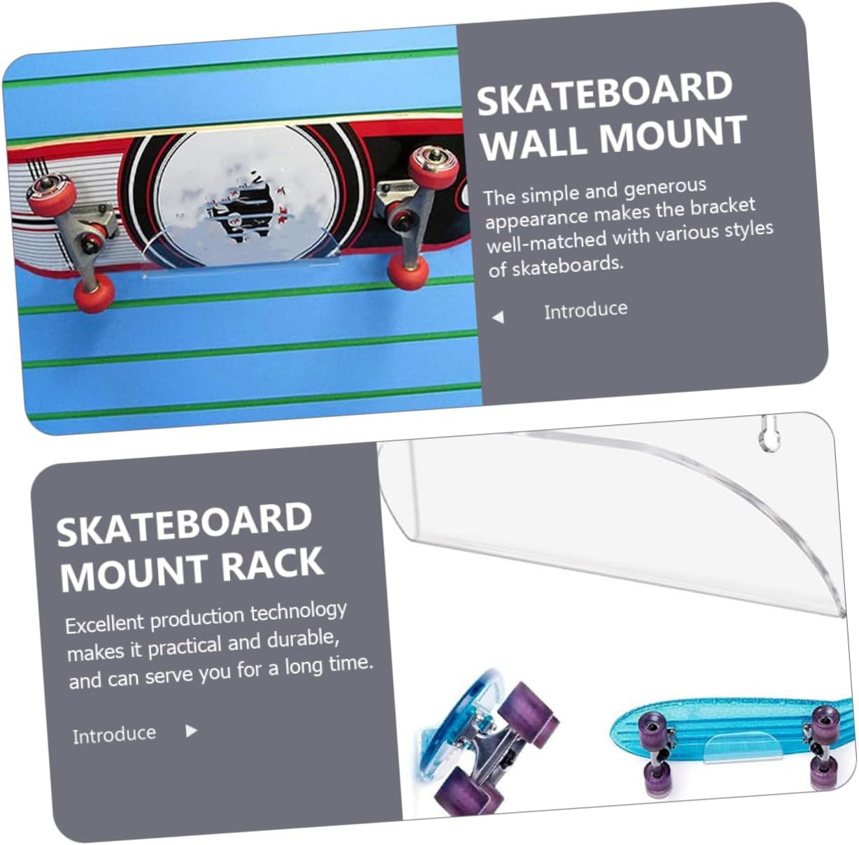 Skateboard Wall Mount Rack Durable Acrylic Skateboard Display Holder Easy to Install Versatile for Snowboards and Ski Boards Thickness