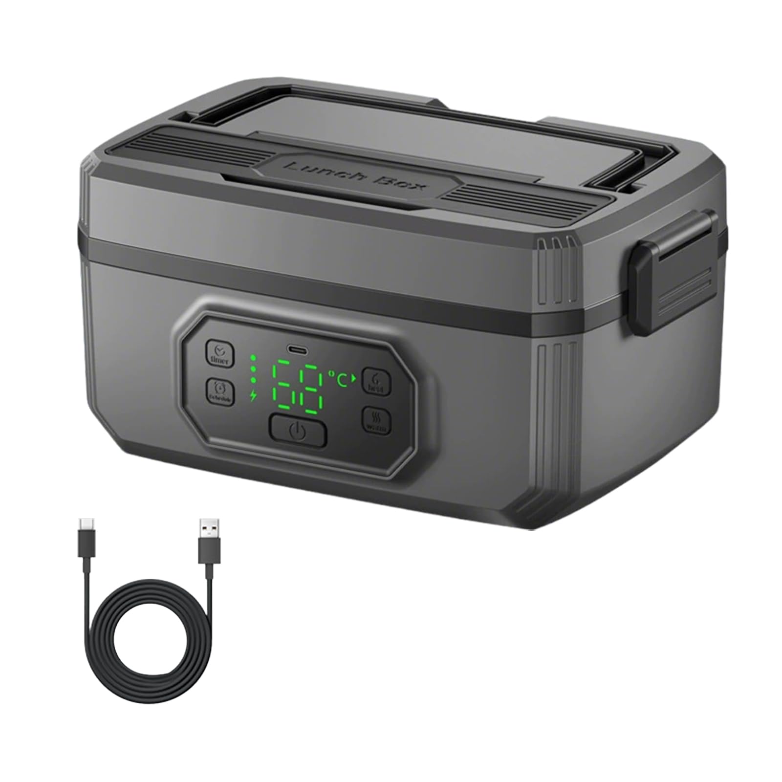 Fiambrera eléctrica con batería, fiambrera calentada portátil para adultos, recargable, con control de tiempo y función de mantenimiento del calor, para oficina, trabajo, camping