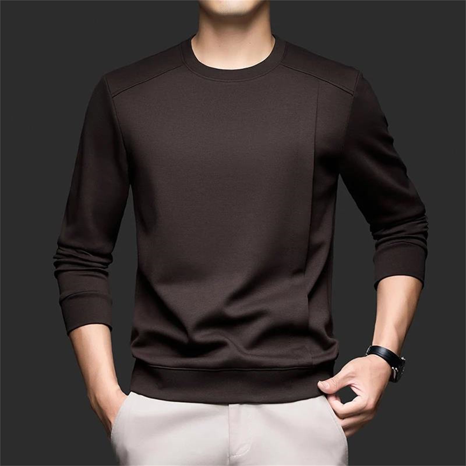Sudadera de cuello redondo para hombre, casual, manga larga, cómoda, básica, para uso diario