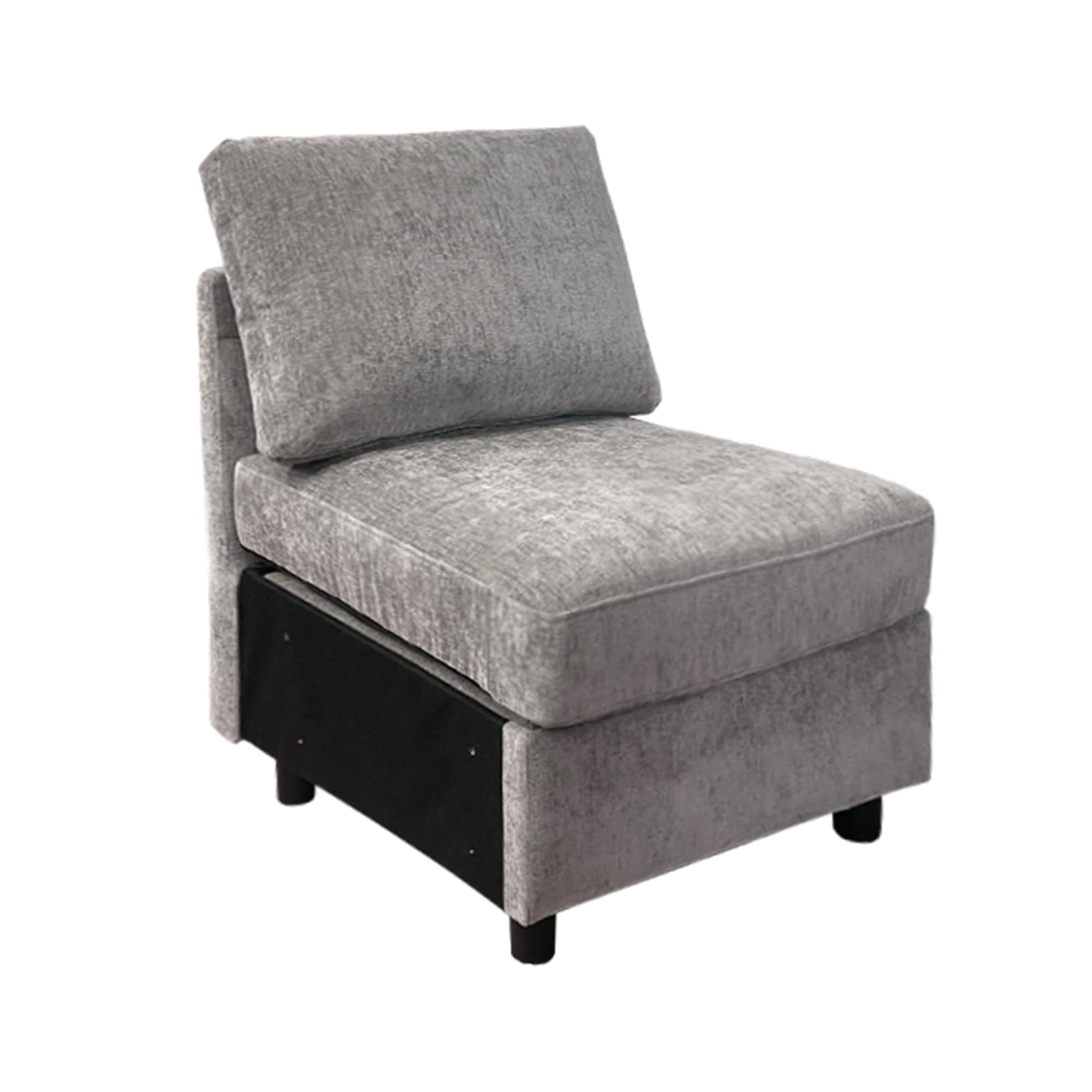 Middle Seat Module for Modular Sectional Couch Sofa, Living Room Accent Armless Sofa Chair with Storage & Pillow, Modern Side Sectional Middle Unit, Chenille Light Grey