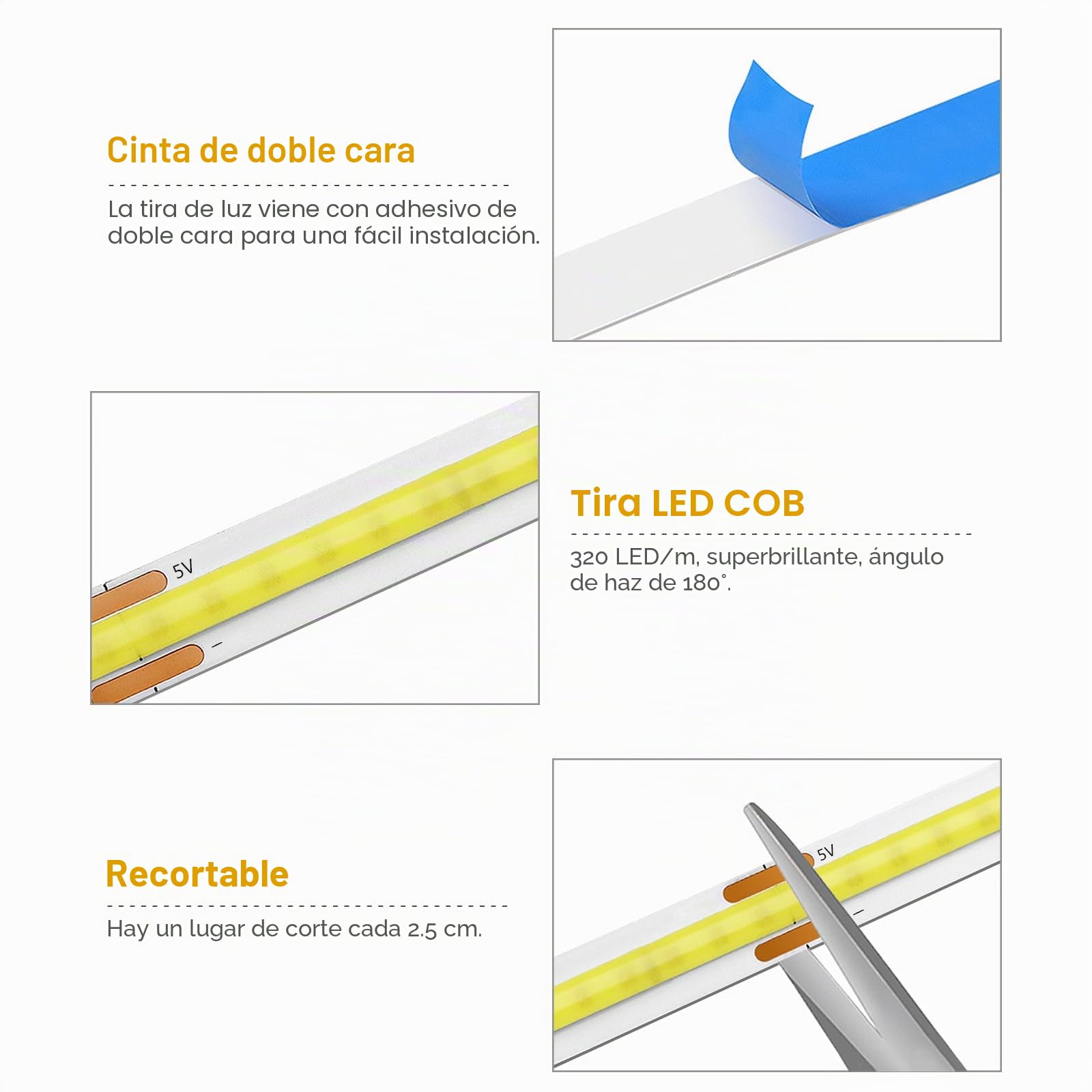 LRGBST 5V USB Blanco COB tira led, 6 piezas 2M COB tiras led conjunto con medidor táctil de madera penetrante para la iluminación de la vitrina del gabinete
