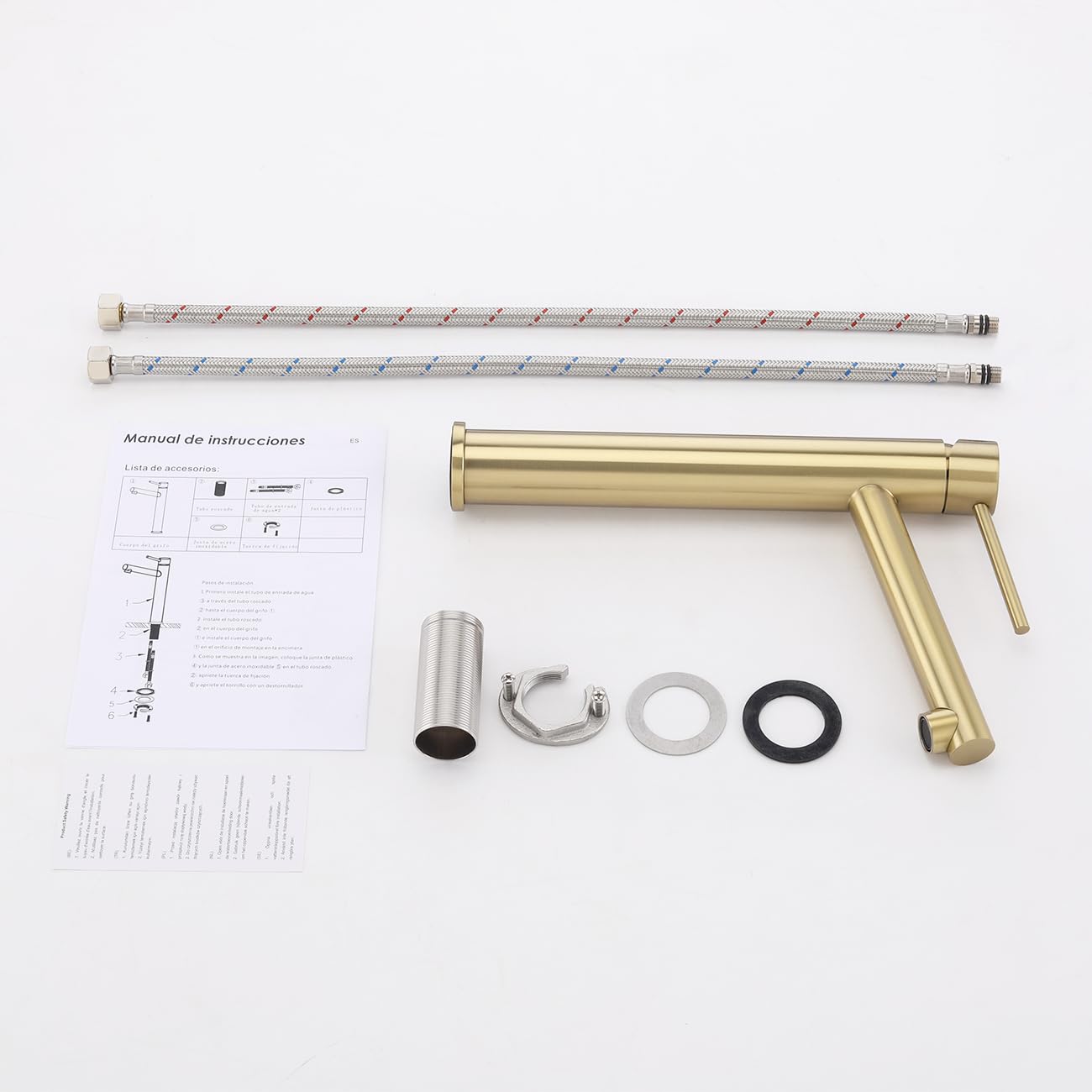 Rubinetto Lavabo Alto Oro, Angolo di Uscita Dell'acqua Umanizzato, Miscelatore Monocomando da Appoggio per Bagno, Acciaio Inox 304, Acqua Calda e Fredda, Aeratore Rimovibile