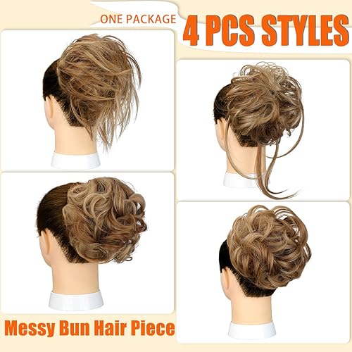 Miniatura 8 de Qunlinta 4 piezas de moño desordenado para mujer, extensiones de cabello con banda de goma elástica, accesorios para el cabello para mujer