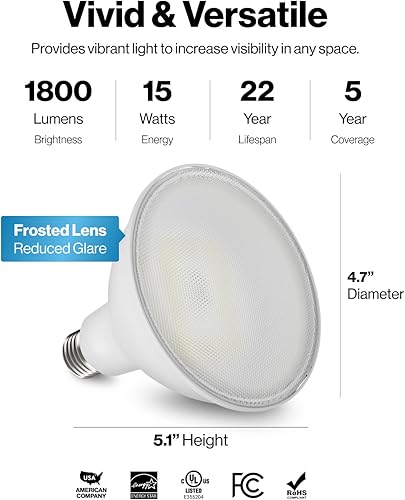 Miniatura 4 de Sunco Lighting Paquete de 12 bombillas LED PAR38 impermeables de 1800 lúmenes para exteriores, regulable, 15 W  150 W, luz diurna de 5000 K, base