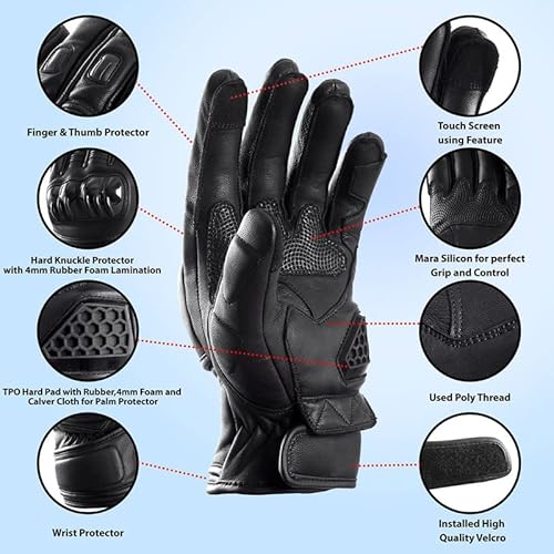 Avidos Goatskin Leather Motorcycle Gloves For Men, Touchscreen Hard Knuckle Palm Pad Motorbike Powersports Racing Gloves For Bmx Atv Mtb, Cycling, Road Racing, Camping, Climbing, And Hiking #TOP1