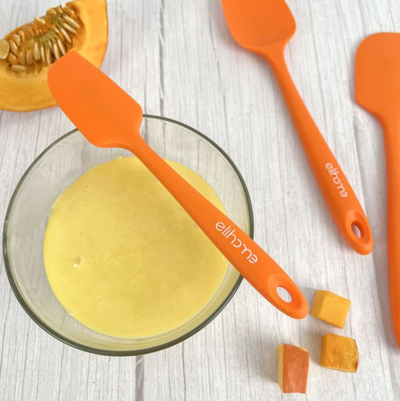 Elihome Lot de 3 spatules en silicone Chef Series - Résistantes à la chaleur - Anti-adhésives - En caoutchouc - Pour la cuisine, la pâtisserie et le mélange - Sans BPA et certifié LFGB - Orange