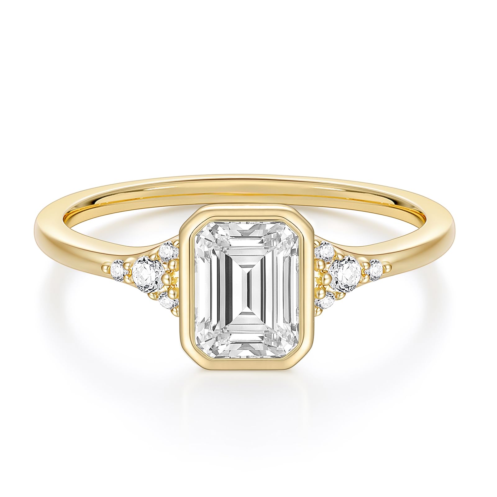 EAMTI 2CT Engagement Rings for Women Emerald Cut Cubic Zirconia Wedding Bands Travel Bezel Ring 14K Gold Plated Size 9