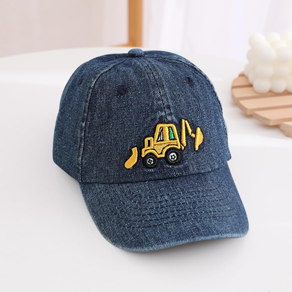 Cute Embroidery Excavator Kids Baseball Cap Adjustable Cotton Washed Vintage Cowboy Hat for Boys Girls Age 2-8 - Image 4