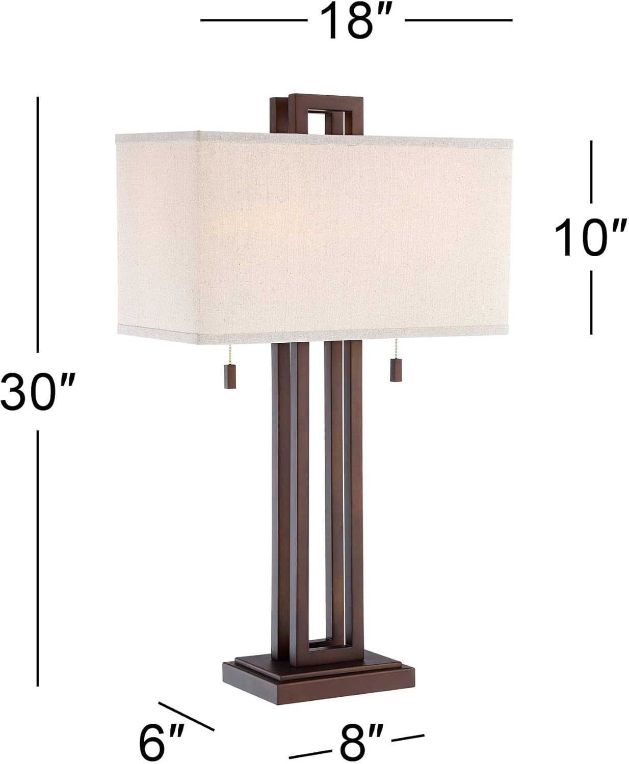 Possini Euro Design Gossard Modern Industrial Table Lamp 30" Tall Bronze Brown Open Metal Off White Rectangular Box Shade for Bedroom Living Room House Home Bedside Nightstand Office Kids Family