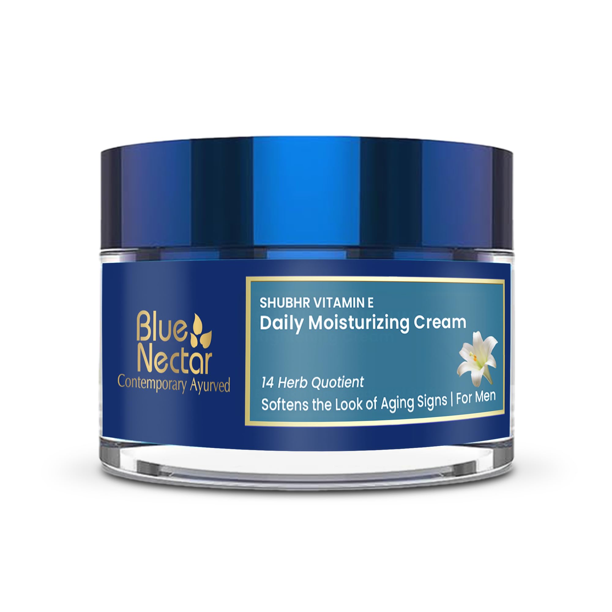 Blue Nectar Mens Face Moisturizer Cream with Plant Based Vitamin E & Vitamin C for Collagen | Daily Moisturizing, Day & Night Anti Aging & Wrinkle Cream for Men (14 Herbs, 1.7 Oz)