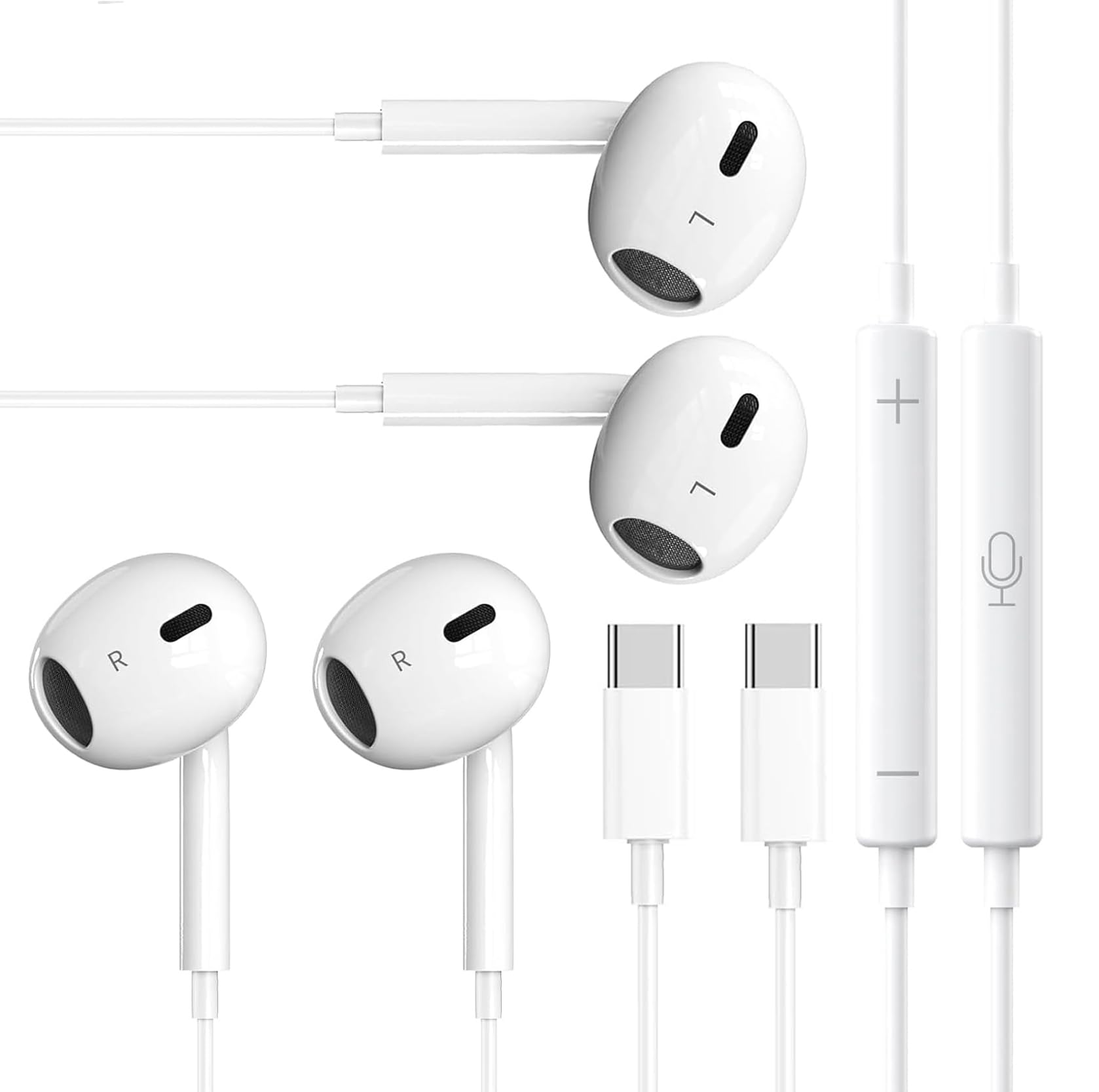 2 Packs USB C Headphones，Type C for iPhone Wired Headphones for iPhone 16/15/17 Earbuds with Mic and Volume Control，Hi-Fi Stereo In Ear Earphones for