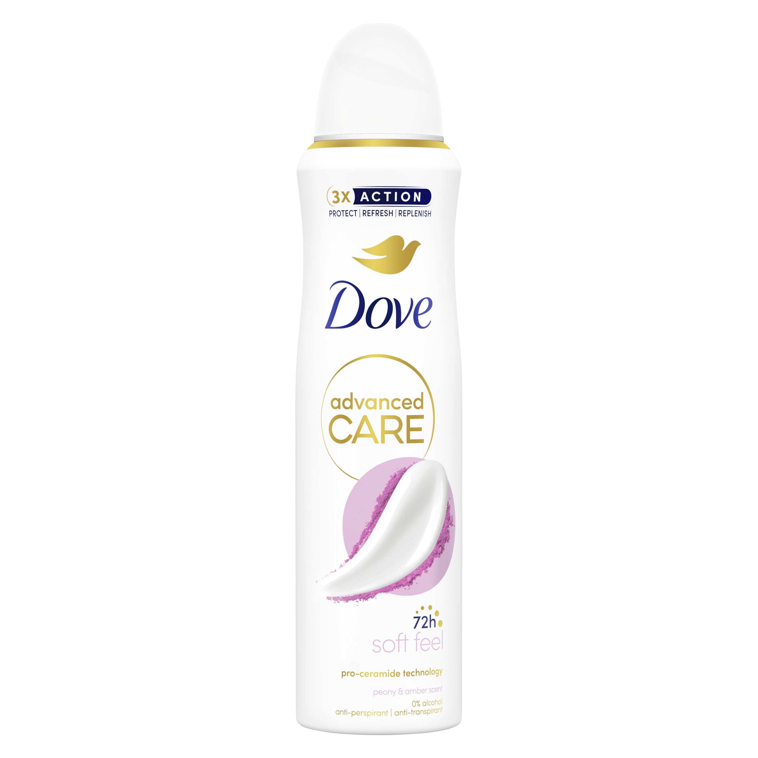 Dove Advanced Care Soft Feel Deospray mit feuchtigkeitsspendender und hautfreundlicher Formel, ohne Alkohol, trockene Haut bis zu 72 Stunden, Deodorant für Damen und Herren, 6 Stück à 150 ml