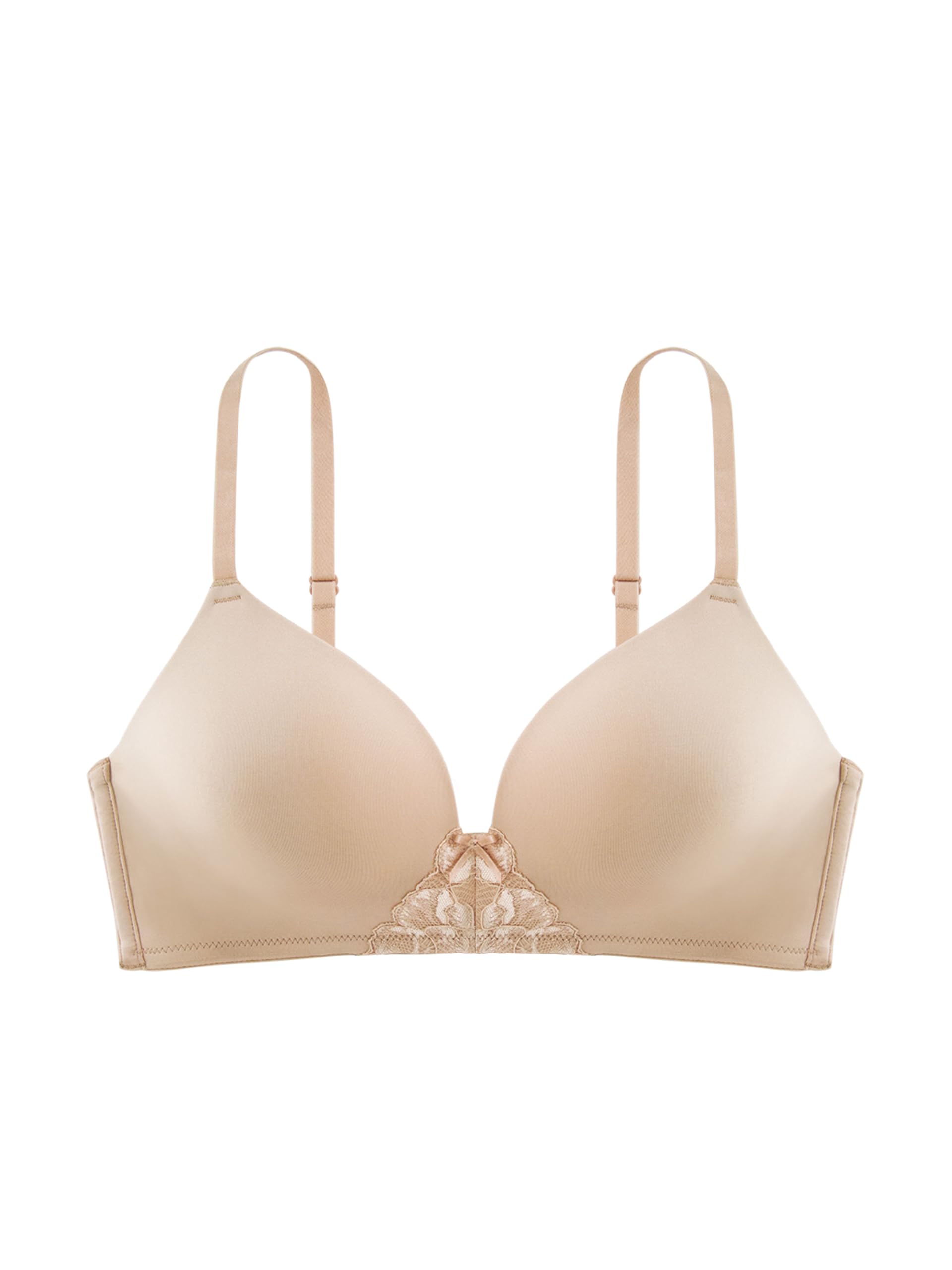 Dorina Michelle Wireless Soft Bra – Lightly Padded, Adjustable Straps, Subtle Band Lace & Power Mesh Wings for Comfort & Support, Beige