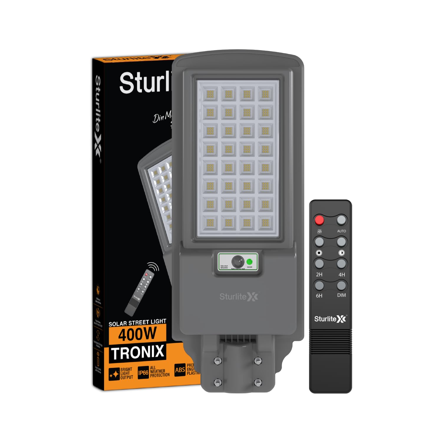Sturlite Tronix 25W≅400W LED Solar Street Light| Smart Motion Sensor for Auto On/Off with Polycrystalline PV Panel| IR Remote for 8 Different Light Modes| Water & Dust Resistant Lamp - (Pack of 1)