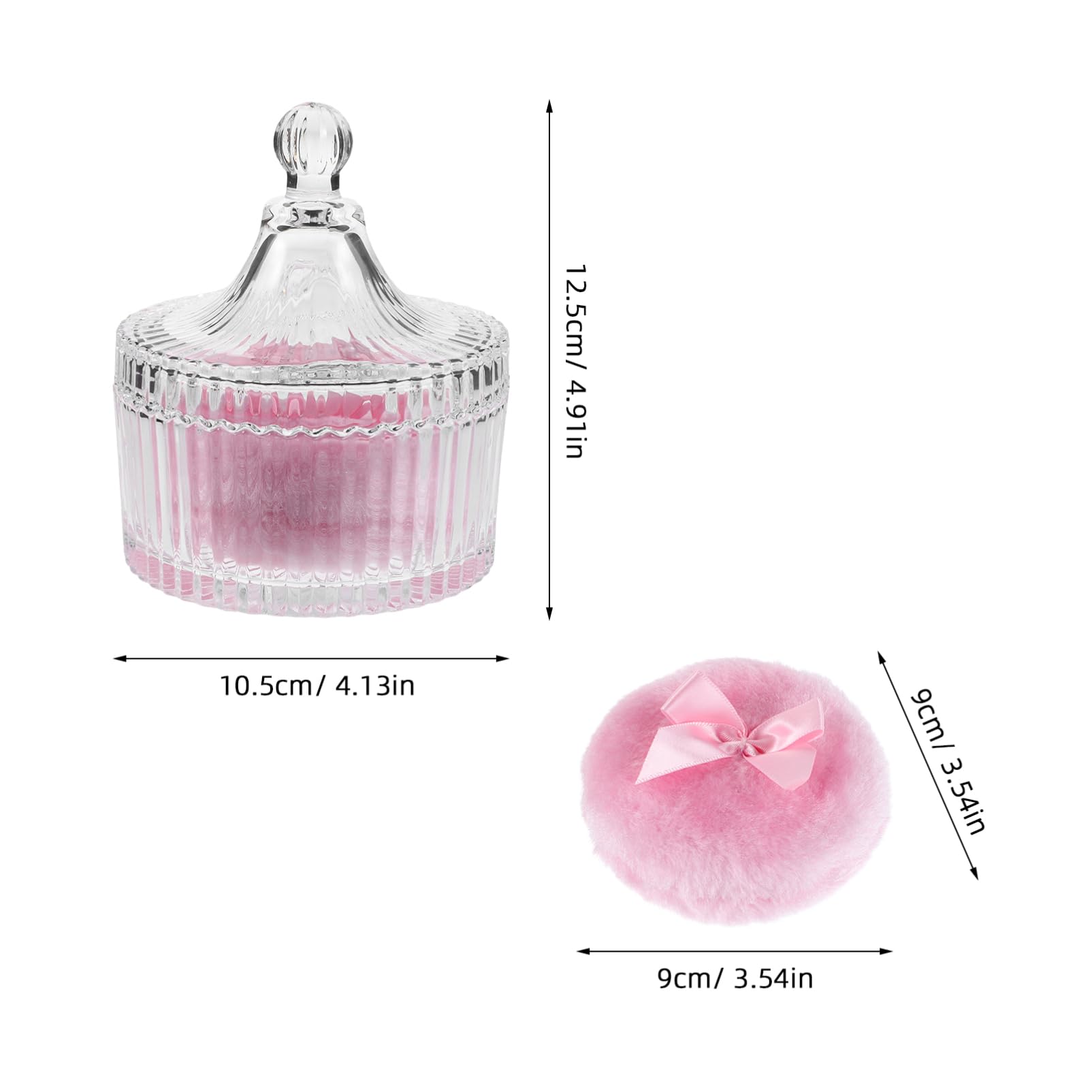 MUCKLILY Large Powder Puff for Women with Glass Container Fluffy Makeup Puff for Body Powder Application Cute Bow Design Durable Soft Texture for Foundation Glitter