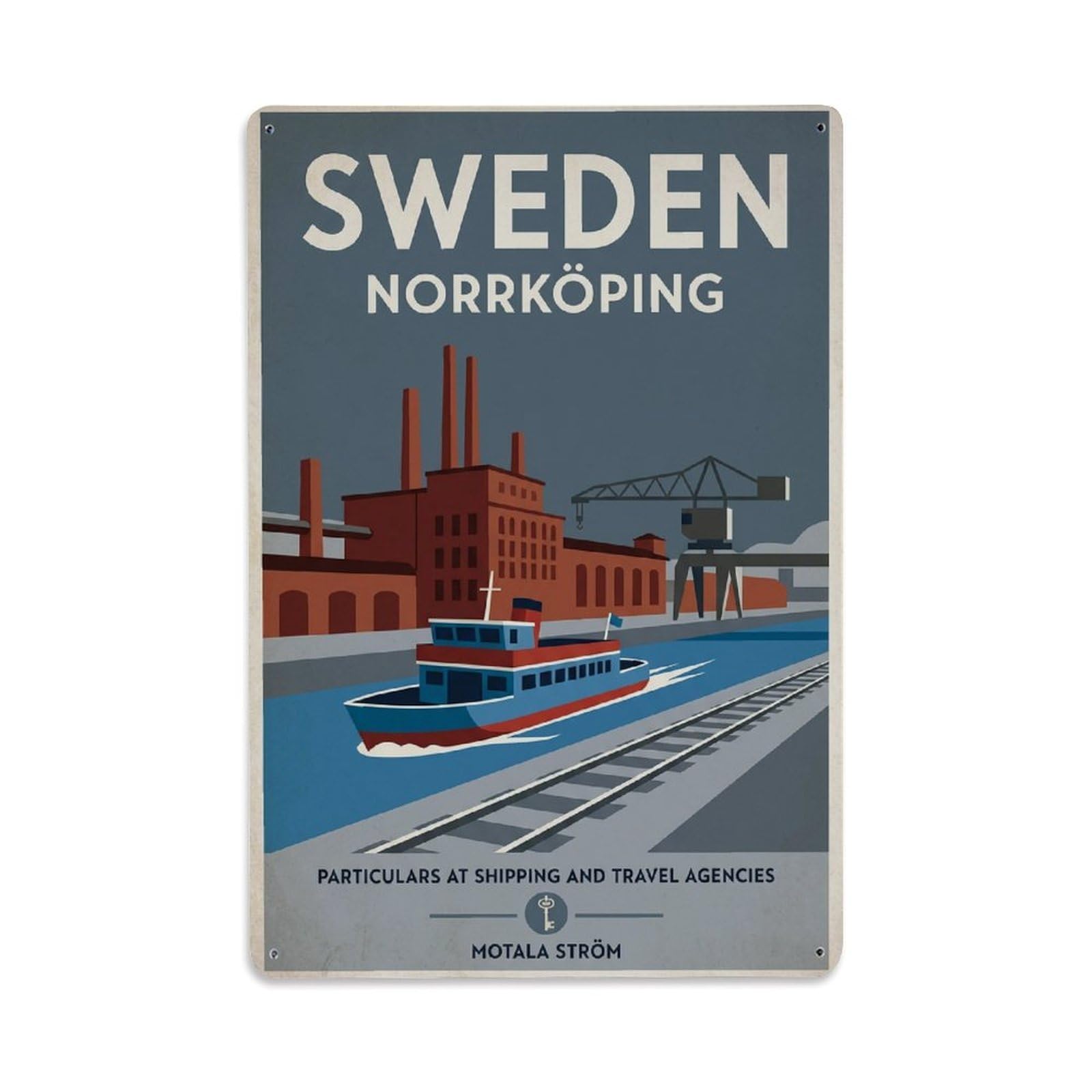 Vintage Travel Norrkoping Sweden Industry Metal Tin Sign