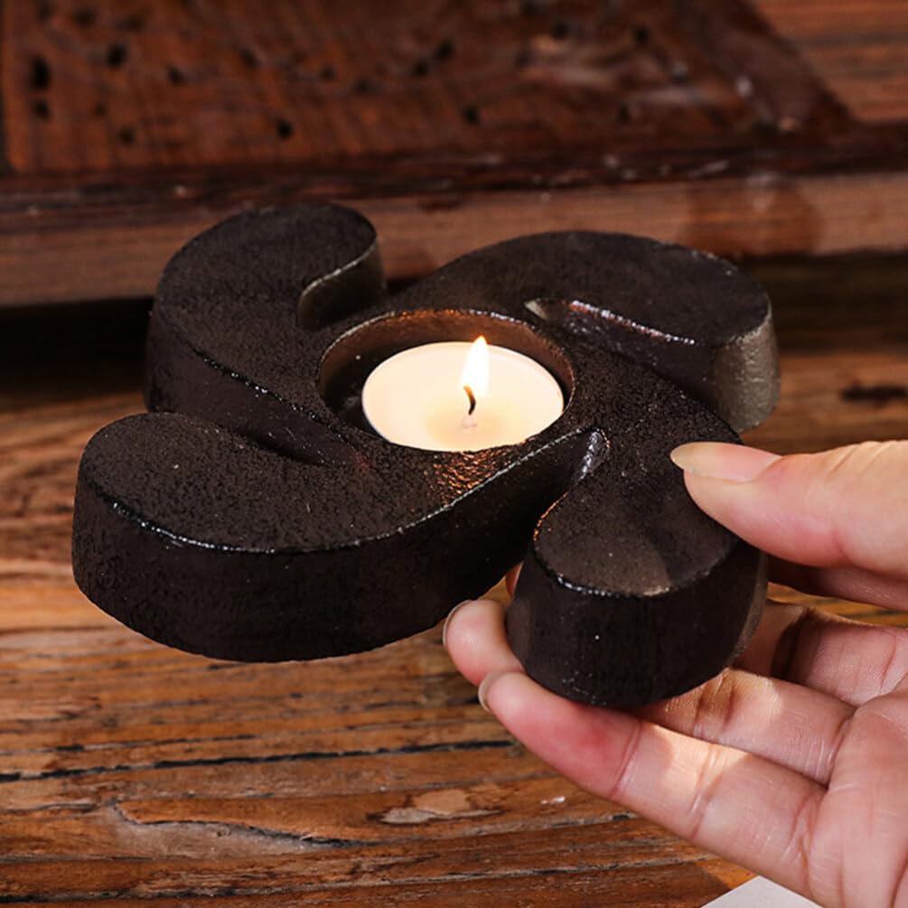 Windmühlenförmiger Kerzenständer aus Metall in Schwarz, Vintage