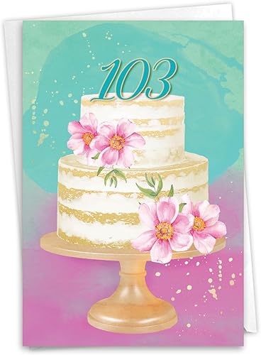 NobleWorks Tarjeta de felicitación de cumpleaños número 103 con sobre de 5 x 7 pulgadas (1 tarjeta) número pastel 103 C10109MBG