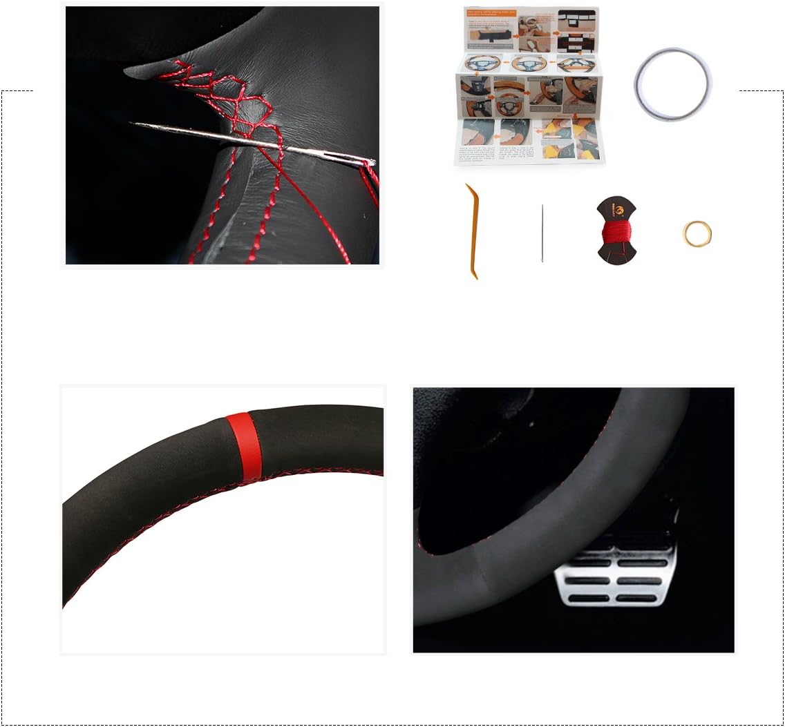 MEWANT DIY Car Steering Wheel Cover for Audi TT 1999-2005 A3 3-Spoke 2000-2003 (1. Black Suede + red Marker + red Thread)