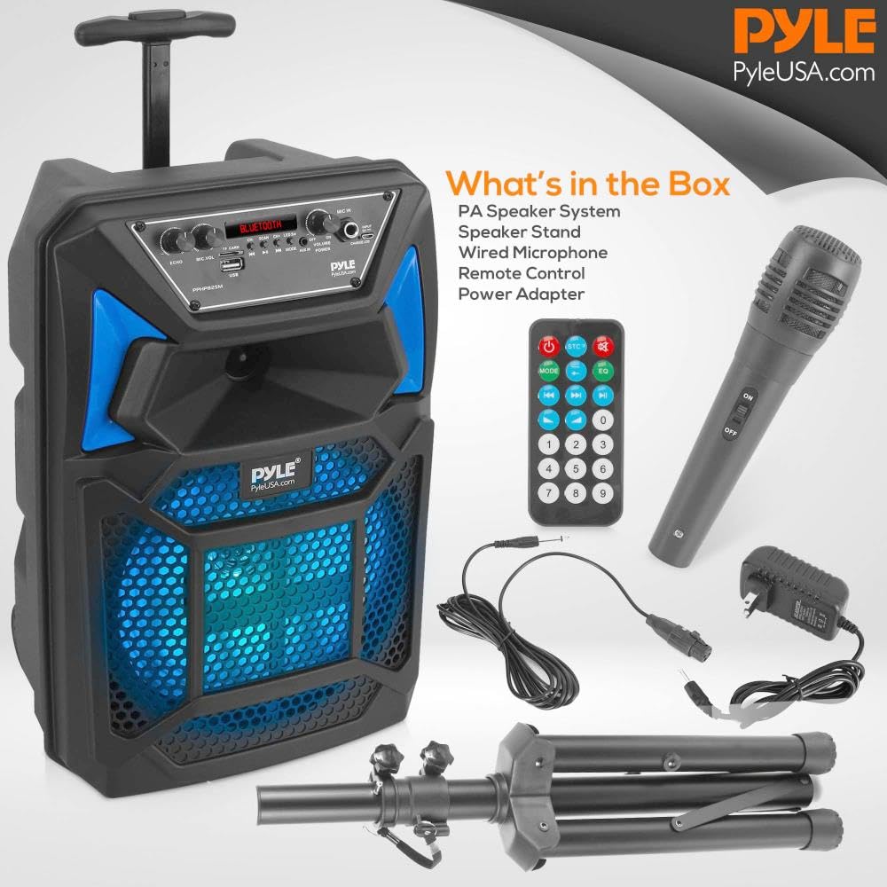 Portable Bluetooth PA Lautsprecher System – 400W Outdoor Bluetooth Lautsprecher Portable PA System mit Fernbedienung, Mikrofon, Mikrofoneingang, Partylichter, MP3/USB SD-Kartenleser, FM Radio