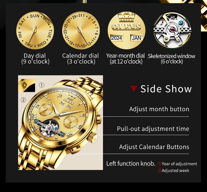 Image of OLEVS Automatic Watch for Men Self Winding Mechanical Luxury Business Stainless Steel Multi Calendar Waterproof Luminous Wrist Watches