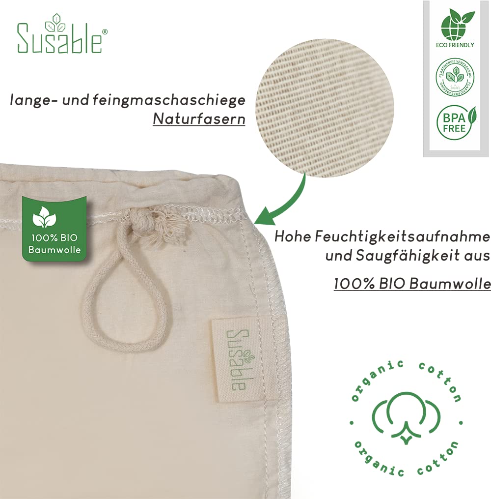 Sac Filtrant,Lot De 2 Sacs à Lait De Noix Bio Lavables En Forme De V