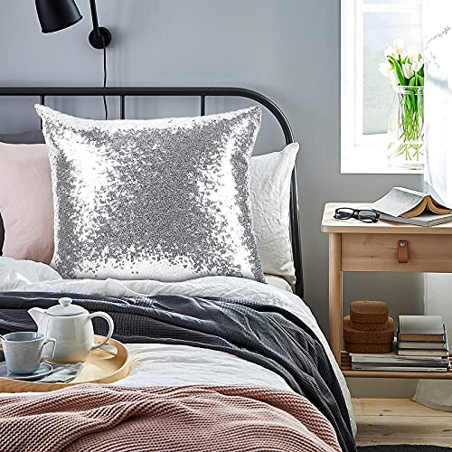 Wigood HSEQUINS 2Pcs Sequins Pillows Sliver Decorative Throw Pillows,18 Inchx18 Inch Textile Glitter Square Solid Throw Pillow Covers Cushion Case Hidden Zipper Design thumb #3
