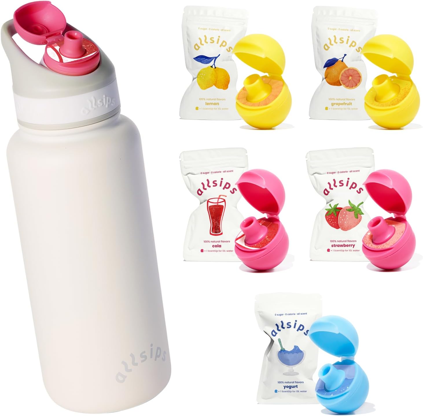allsips 32oz Stainless Steel Air Water Bottle with 5 Straw & Refresher ScentSip Flavor Pods