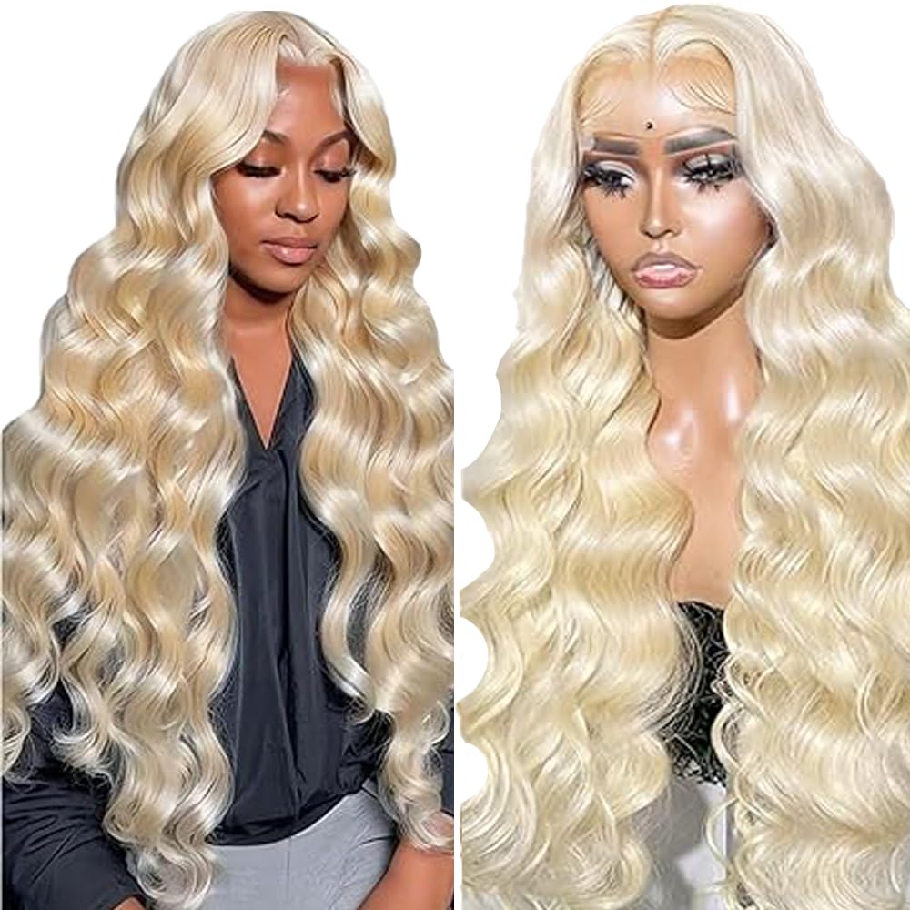 13x6 Swiss Lace Front Perücke Damen Wig Water Wave Glueless Wig #613 Light Blonde Brazilian Virgin Human Hair Pre Plucked With Natural Hairline 20 Inch