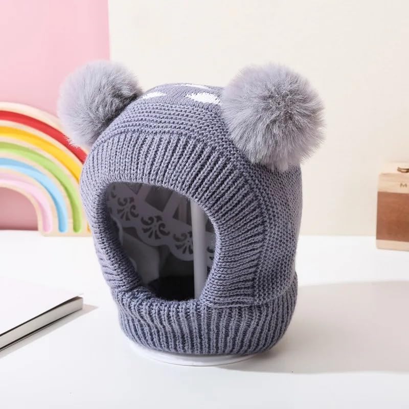 Image of Unisex Toddler Winter Hat Monkey Caps - Fleece Lined Baby Hat with Scarf Earflap Hood - Skull Caps for Kids