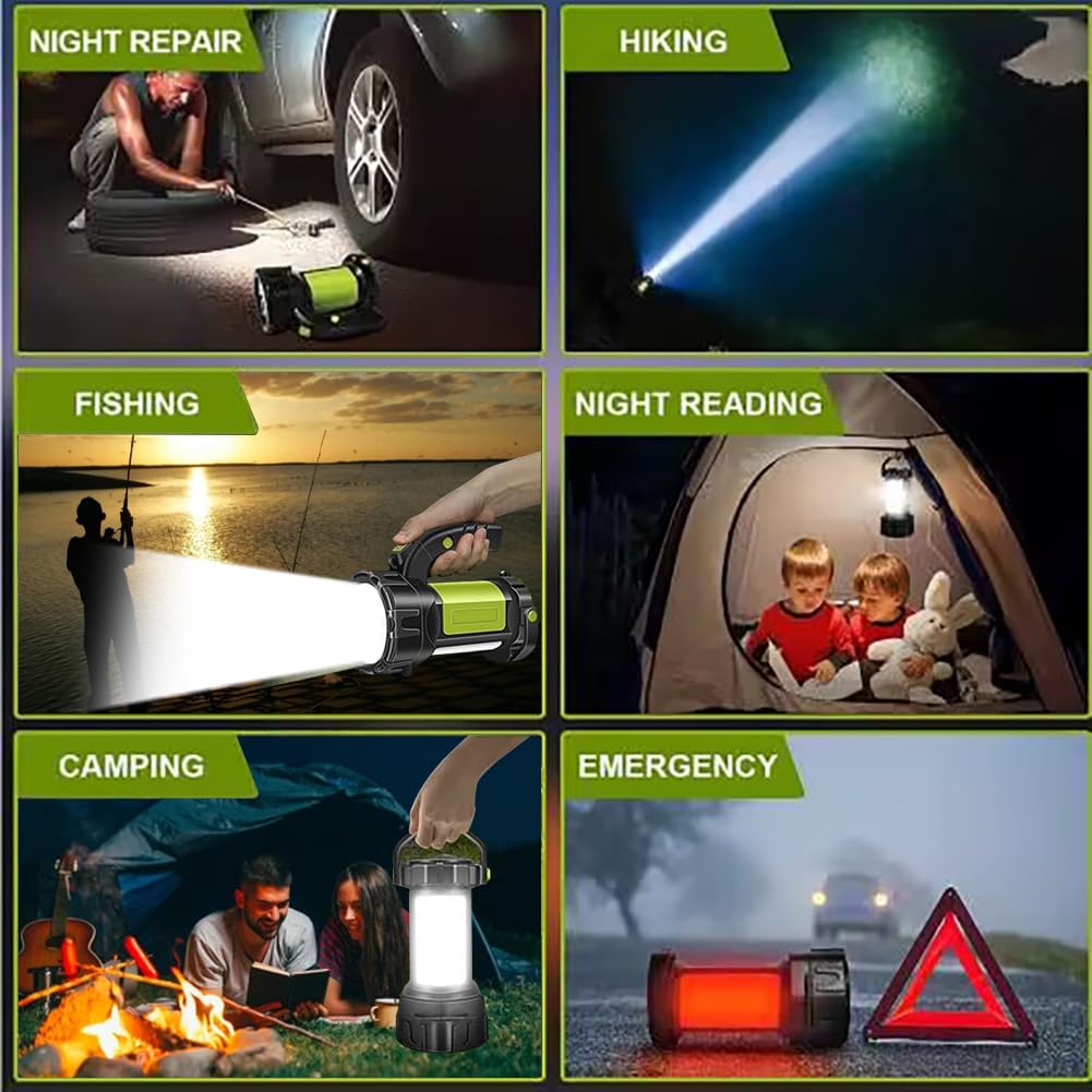 Lampe Camping Rechargeable, Lampe de Camping LED Super Lumineuse 800 Lumens, Lampe Camping Etanche à 7 Modes Avec Banque d'Alimentation de 3 600 mAh Pour Les Urgences En Plein Air, Randonnée, Pêche