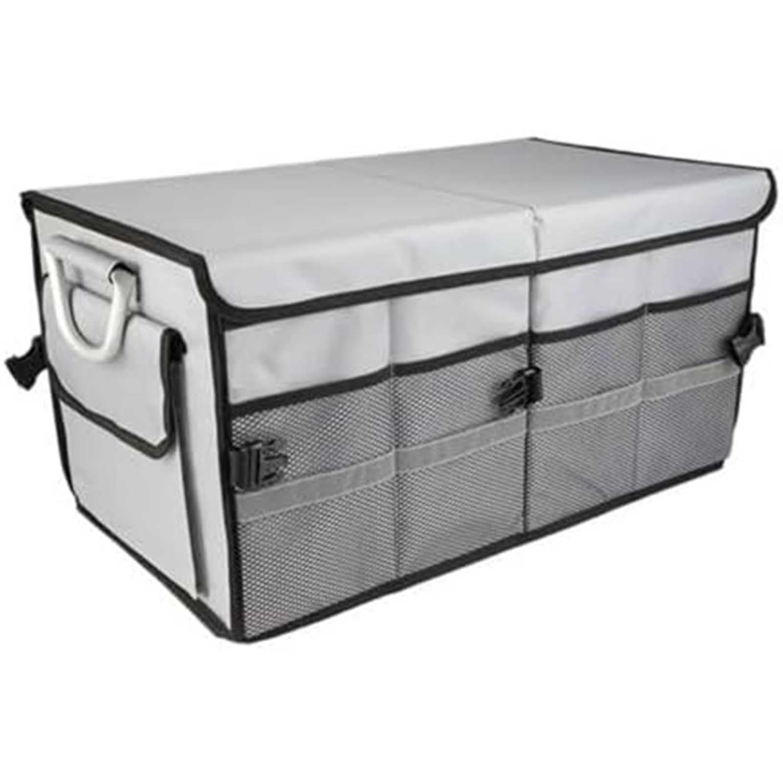 Foldable Car Trunk Organiser with Lid for Buick Regal 2017-2023, Collapsible Waterproof Boot Storage Box Multi-Compartment Organizer,Grey